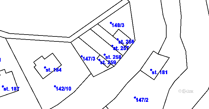 Parcela st. 258 v KÚ Hrubá Horka, Katastrální mapa