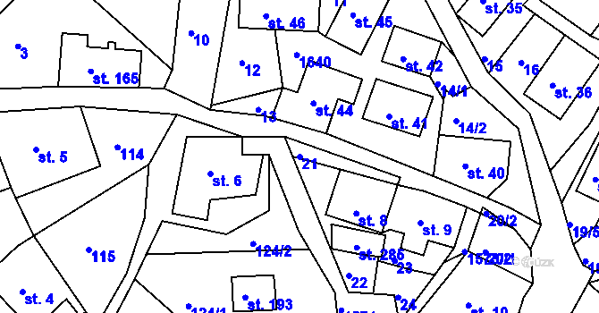 Parcela st. 21 v KÚ Hrubá Horka, Katastrální mapa