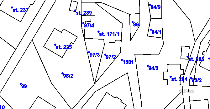 Parcela st. 97/2 v KÚ Hrubá Horka, Katastrální mapa