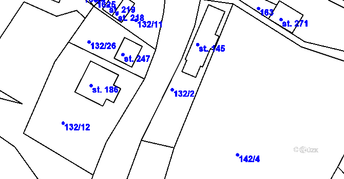 Parcela st. 132/2 v KÚ Hrubá Horka, Katastrální mapa