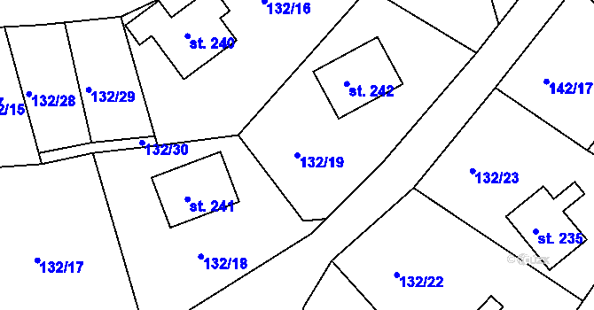Parcela st. 132/19 v KÚ Hrubá Horka, Katastrální mapa