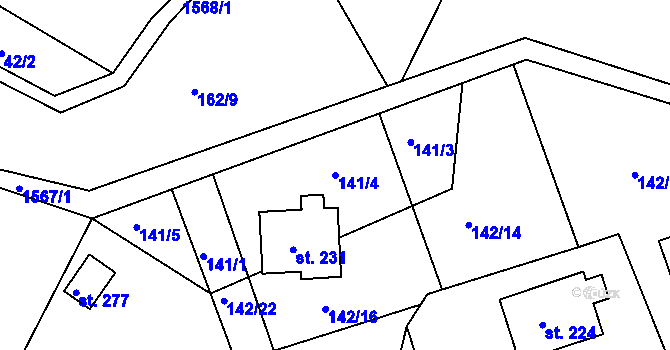Parcela st. 141/4 v KÚ Hrubá Horka, Katastrální mapa