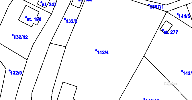 Parcela st. 142/4 v KÚ Hrubá Horka, Katastrální mapa