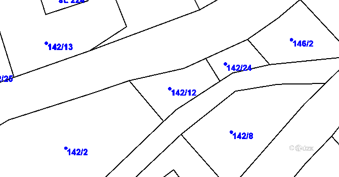 Parcela st. 142/12 v KÚ Hrubá Horka, Katastrální mapa