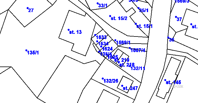 Parcela st. 135/4 v KÚ Hrubá Horka, Katastrální mapa
