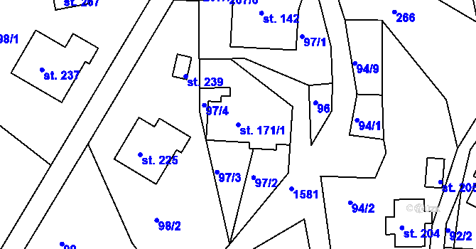 Parcela st. 171/1 v KÚ Hrubá Horka, Katastrální mapa