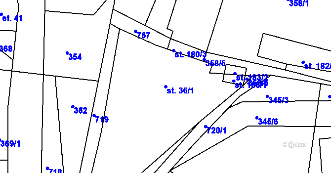 Parcela st. 36/1 v KÚ Chlístov u Železného Brodu, Katastrální mapa