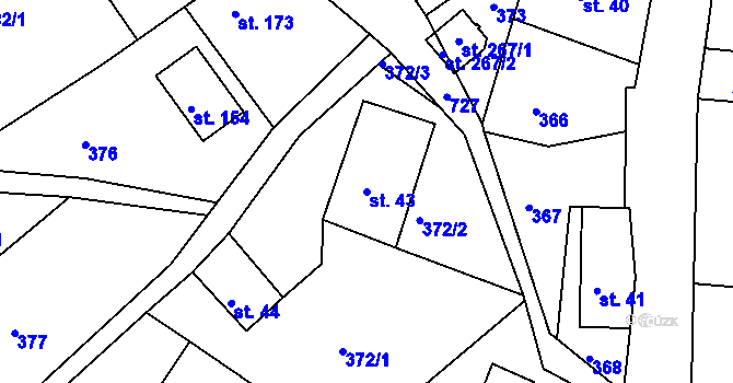 Parcela st. 43 v KÚ Chlístov u Železného Brodu, Katastrální mapa