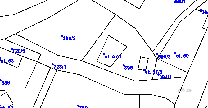 Parcela st. 57/1 v KÚ Chlístov u Železného Brodu, Katastrální mapa