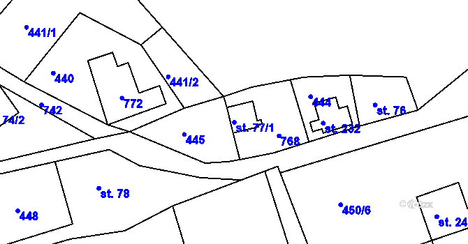 Parcela st. 77/1 v KÚ Chlístov u Železného Brodu, Katastrální mapa