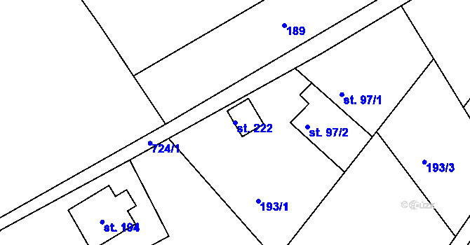 Parcela st. 222 v KÚ Chlístov u Železného Brodu, Katastrální mapa