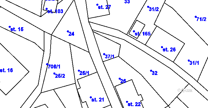 Parcela st. 37/1 v KÚ Chlístov u Železného Brodu, Katastrální mapa