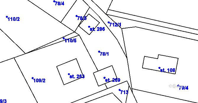 Parcela st. 78/1 v KÚ Chlístov u Železného Brodu, Katastrální mapa