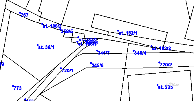Parcela st. 345/3 v KÚ Chlístov u Železného Brodu, Katastrální mapa
