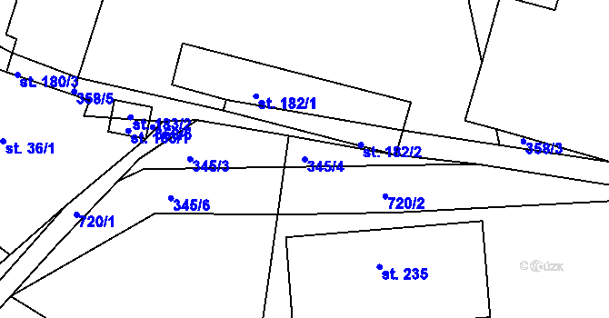 Parcela st. 345/4 v KÚ Chlístov u Železného Brodu, Katastrální mapa