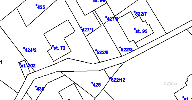 Parcela st. 522/9 v KÚ Chlístov u Železného Brodu, Katastrální mapa