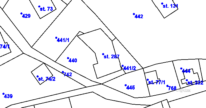 Parcela st. 287 v KÚ Chlístov u Železného Brodu, Katastrální mapa