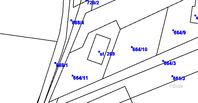 Parcela st. 289 v KÚ Chlístov u Železného Brodu, Katastrální mapa