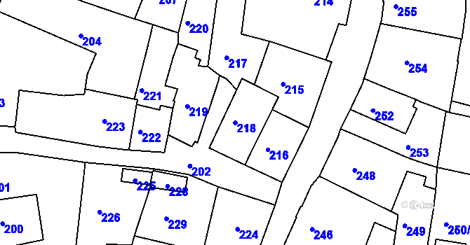 Parcela st. 218 v KÚ Železný Brod, Katastrální mapa