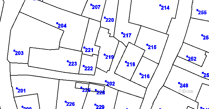 Parcela st. 219 v KÚ Železný Brod, Katastrální mapa