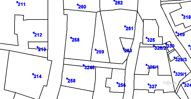 Parcela st. 259 v KÚ Železný Brod, Katastrální mapa