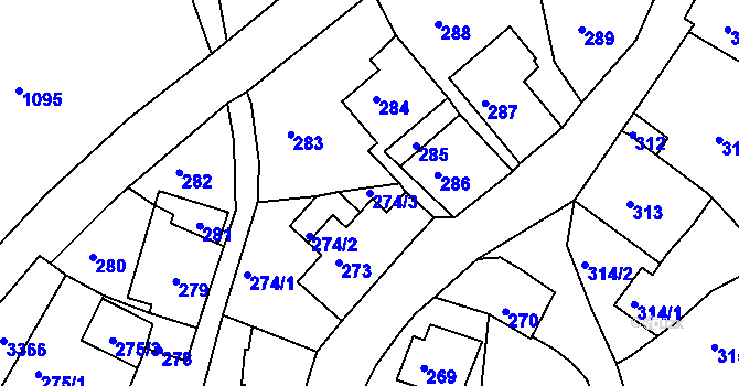 Parcela st. 274/3 v KÚ Železný Brod, Katastrální mapa