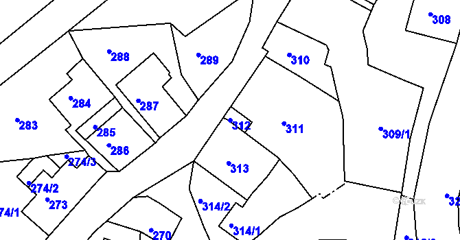 Parcela st. 312 v KÚ Železný Brod, Katastrální mapa