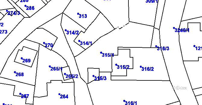 Parcela st. 315/1 v KÚ Železný Brod, Katastrální mapa