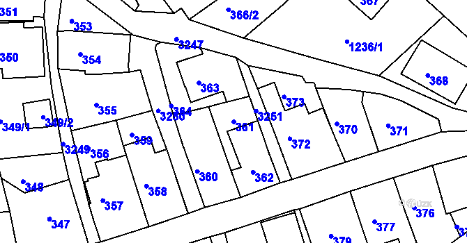 Parcela st. 361 v KÚ Železný Brod, Katastrální mapa