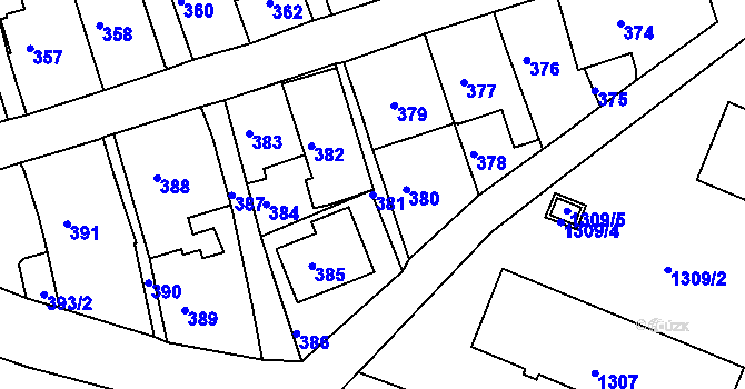 Parcela st. 381 v KÚ Železný Brod, Katastrální mapa