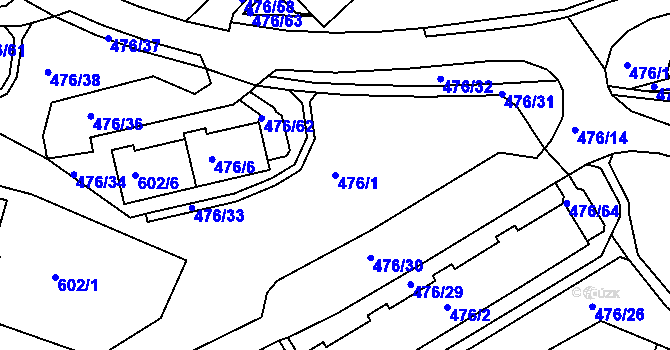 Parcela st. 476/1 v KÚ Železný Brod, Katastrální mapa