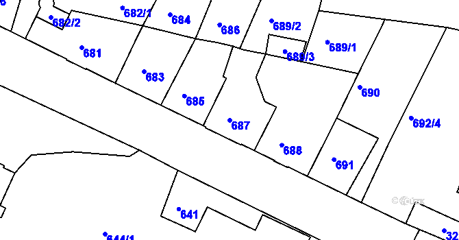 Parcela st. 687 v KÚ Železný Brod, Katastrální mapa