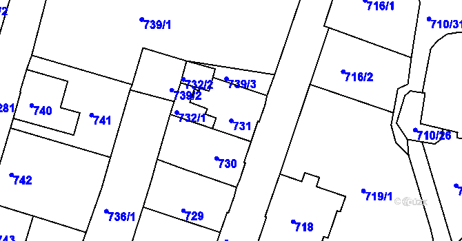 Parcela st. 731 v KÚ Železný Brod, Katastrální mapa