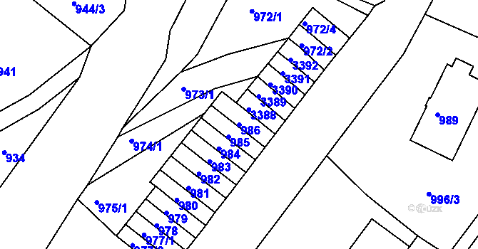 Parcela st. 986 v KÚ Železný Brod, Katastrální mapa