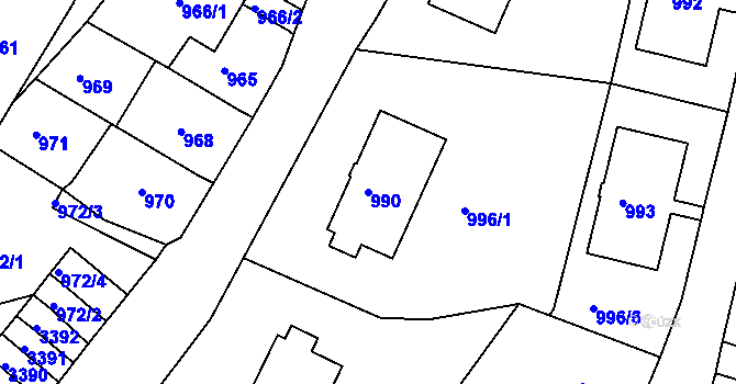 Parcela st. 990 v KÚ Železný Brod, Katastrální mapa