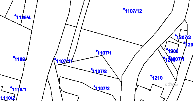 Parcela st. 1107/1 v KÚ Železný Brod, Katastrální mapa