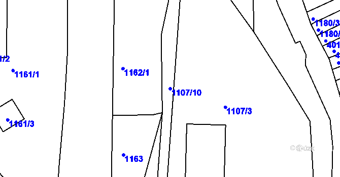 Parcela st. 1107/10 v KÚ Železný Brod, Katastrální mapa