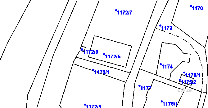 Parcela st. 1172/5 v KÚ Železný Brod, Katastrální mapa