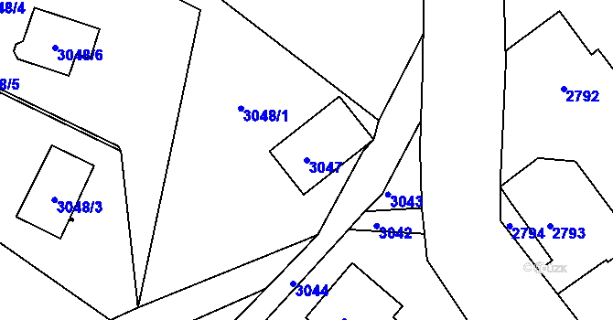 Parcela st. 3047 v KÚ Železný Brod, Katastrální mapa