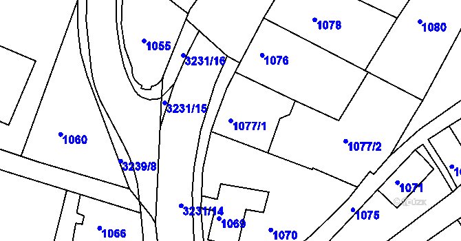 Parcela st. 1077/1 v KÚ Železný Brod, Katastrální mapa