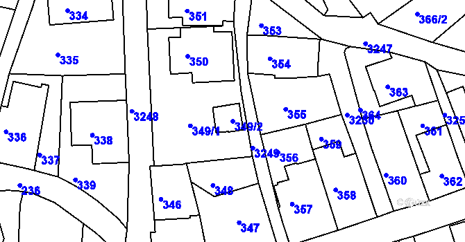Parcela st. 349/2 v KÚ Železný Brod, Katastrální mapa