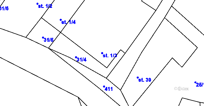 Parcela st. 1/3 v KÚ Chynín, Katastrální mapa