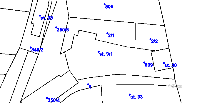 Parcela st. 9/1 v KÚ Chynín, Katastrální mapa