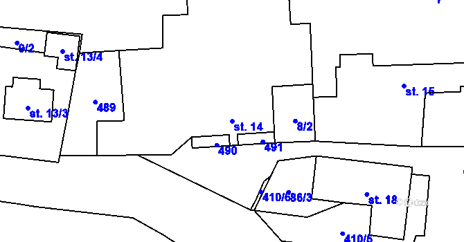Parcela st. 14 v KÚ Chynín, Katastrální mapa