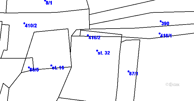 Parcela st. 32 v KÚ Chynín, Katastrální mapa