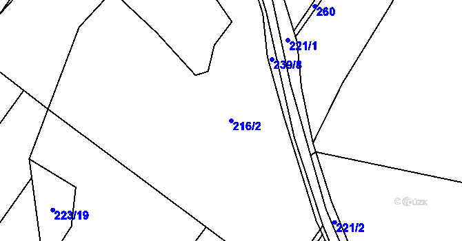 Parcela st. 216/2 v KÚ Chynín, Katastrální mapa
