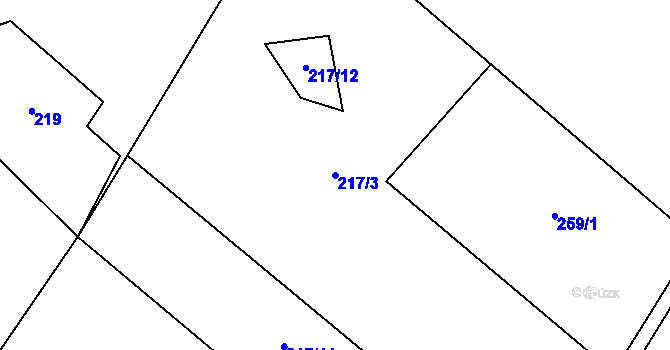 Parcela st. 217/3 v KÚ Chynín, Katastrální mapa