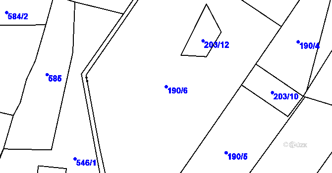 Parcela st. 190/6 v KÚ Chynín, Katastrální mapa