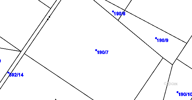 Parcela st. 190/7 v KÚ Chynín, Katastrální mapa