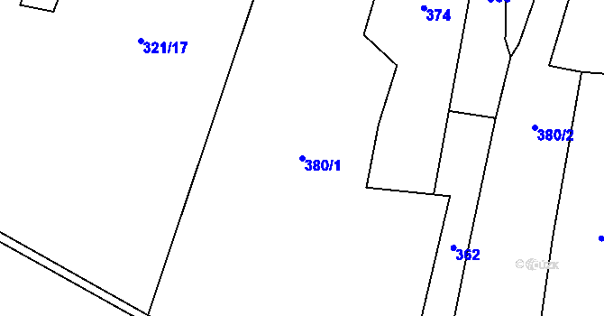 Parcela st. 380/1 v KÚ Chynín, Katastrální mapa